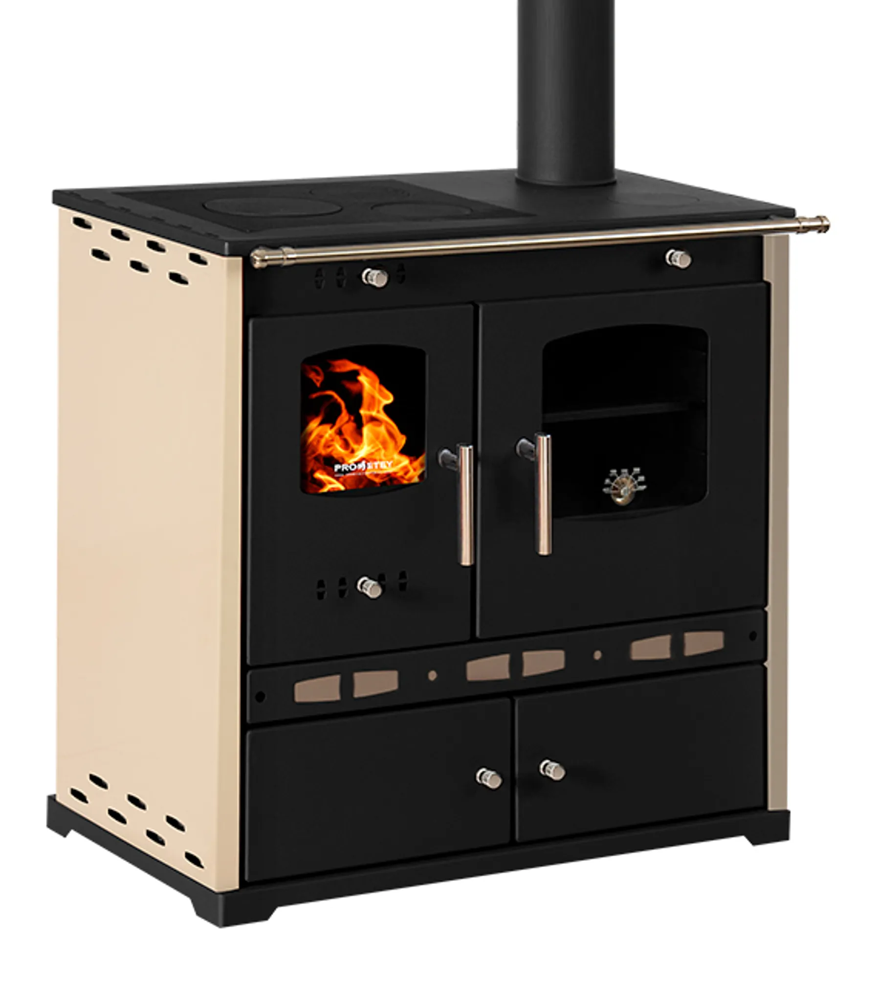 Holzofen P. Eco LUX Ivory - 7.38 kW Gusseisenplatte Kochherd Kaminofen – Bild 2