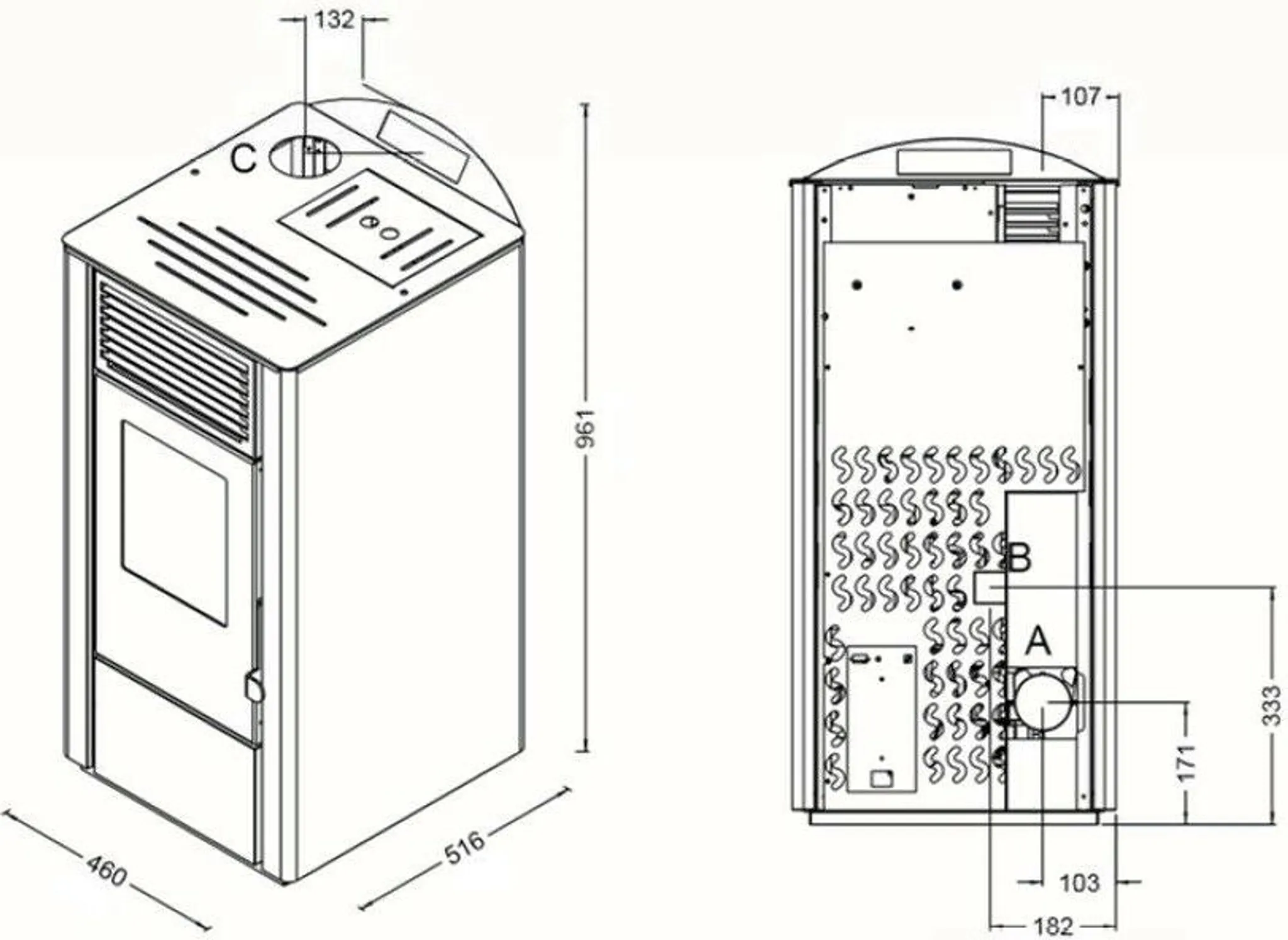 Pelletofen 9,5kW Pelletkamin Pelletheizung Kaminofen A+ Holzofen elfenbein 56301 – Bild 11