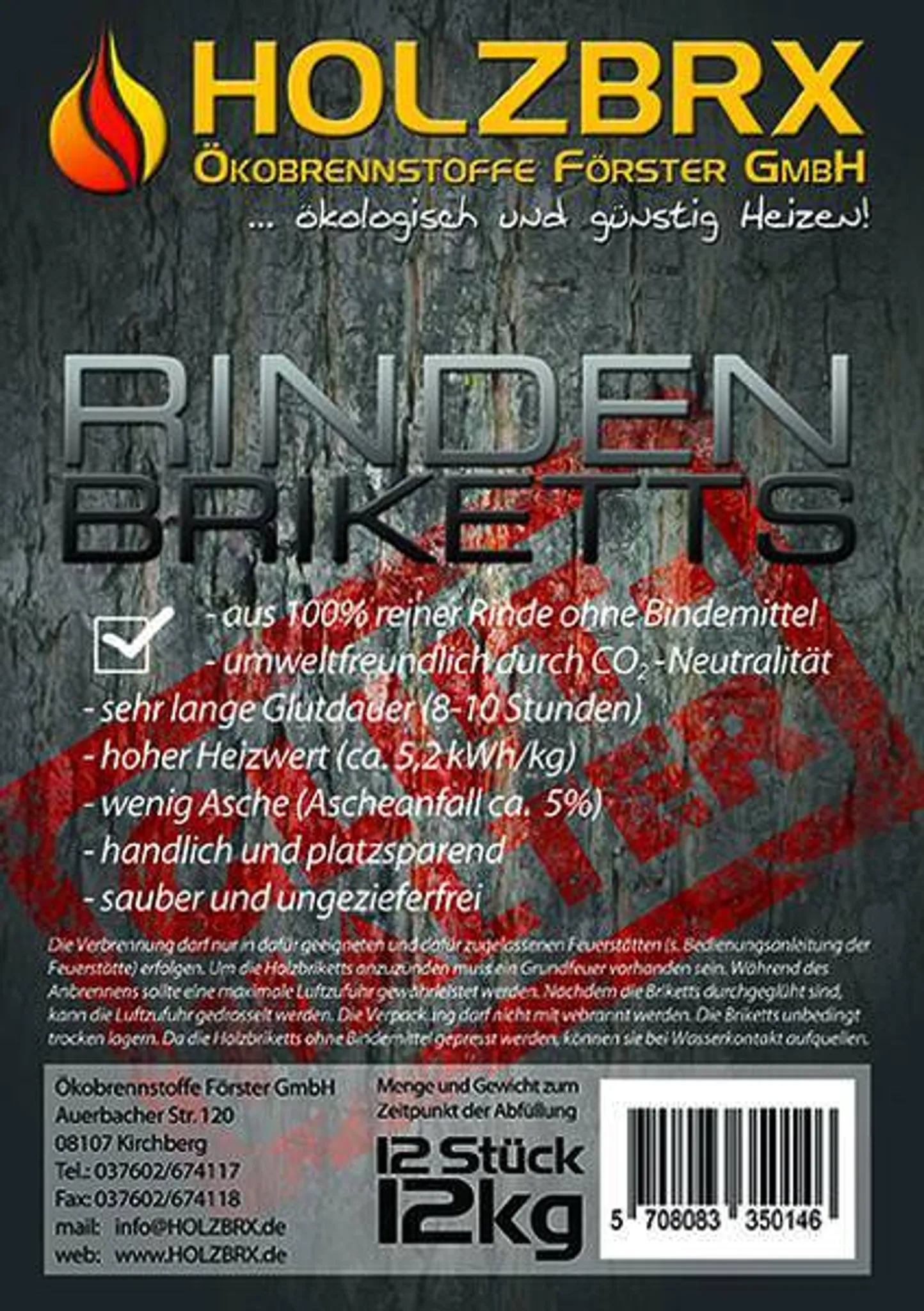 RUF Rindenbriketts Gluthalter Nachtwächter Holzbriketts, 84 x 12kg Briketts, 1000kg Palette – Bild 4